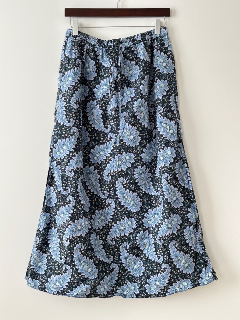 J. Crew Black and Light Blue Floral Midi/MAXI Skirt
